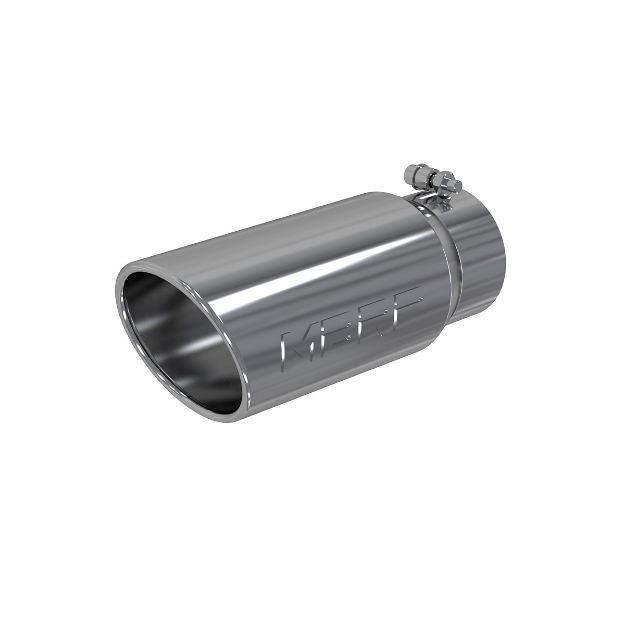 Picture of Exhaust Tail Pipe Tip 5 Inch O.D. Angled Rolled End 4 Inch Inlet 12 Inch Length T304 Stainless Steel MBRP