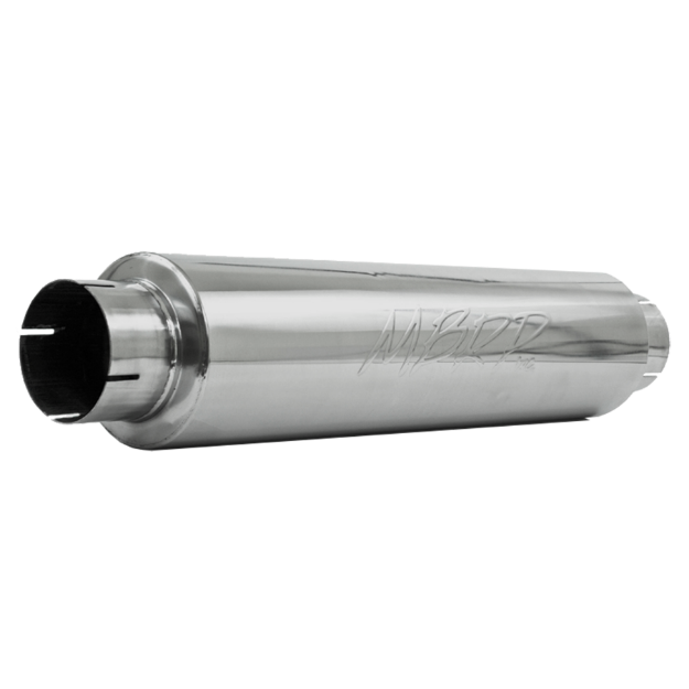 Picture of 4 Inch Inlet/Outlet Quiet Tone Exhaust Muffler 24 Inch Body 6 Inch Diameter 30 Inch Overall T304 Stainless Steel MBRP