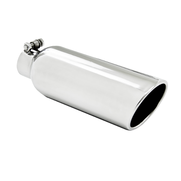 Picture of 4 Inch OD 2.25 Inch Inlet 12 Inch Length Exhaust Tail Pipe Tip Angled Cut Rolled End Clampless No Weld T304 Stainless Steel MBRP
