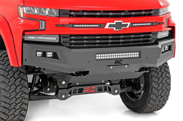 Picture of High Clearance Front Bumper LED Lights and Skid Plate 19-22 Chevy Silverado 1500 Rough Country