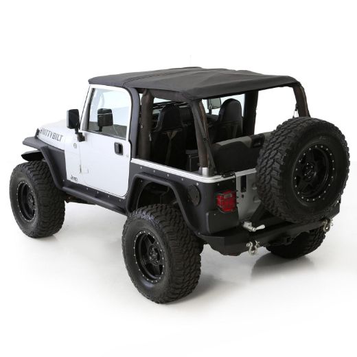 Picture of Bowless Soft Top Combo 97-06 Wrangler TJ OEM Replacement W/Tinted Windows Black Diamond Smittybilt
