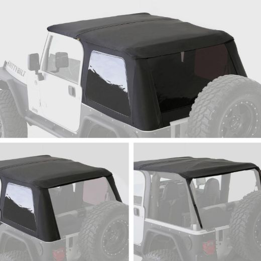 Picture of Bowless Soft Top Combo 97-06 Wrangler TJ OEM Replacement W/Tinted Windows Black Diamond Smittybilt