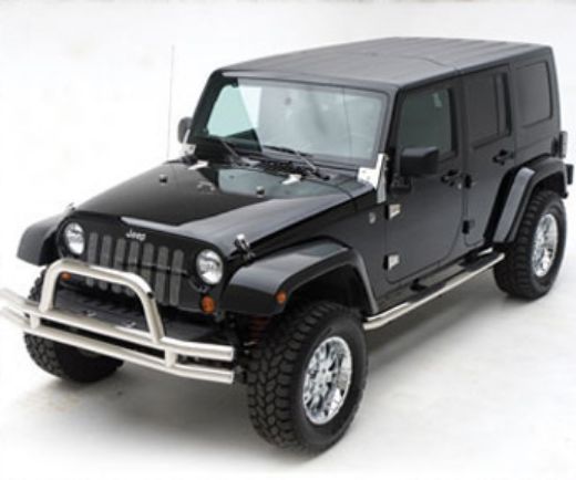 Picture of Jeep JK Hood Accessory Kit Stainless Steel Polished Includes Hinges Footman Loop and Collars Smittybilt