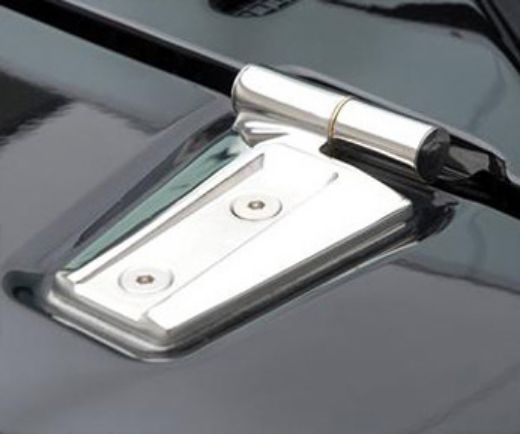 Picture of Jeep JK Hood Accessory Kit Stainless Steel Polished Includes Hinges Footman Loop and Collars Smittybilt