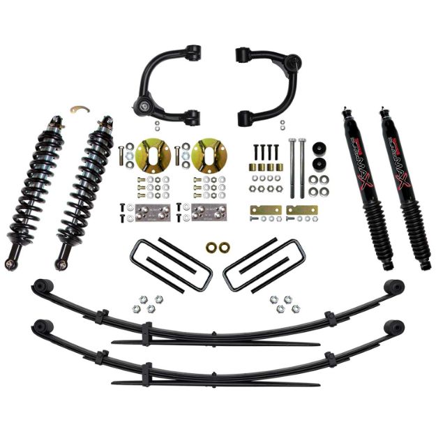 Picture of 3 Inch Front Coilover Suspension Lift System with Front Upper Control Arms Rear Leaf Springs and Rear Black MAX Shocks 16-22 Toyota Tacoma Skyjacker